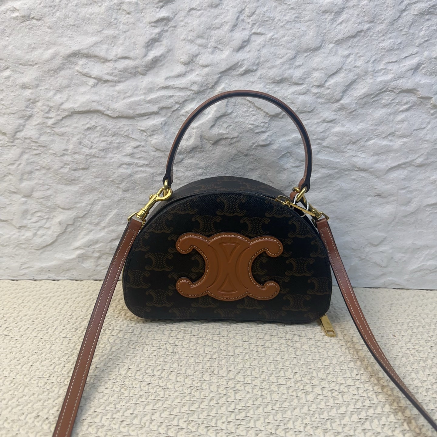 Celine - Triomphe Canvas Round Bag - Leather - Brown - (mini)