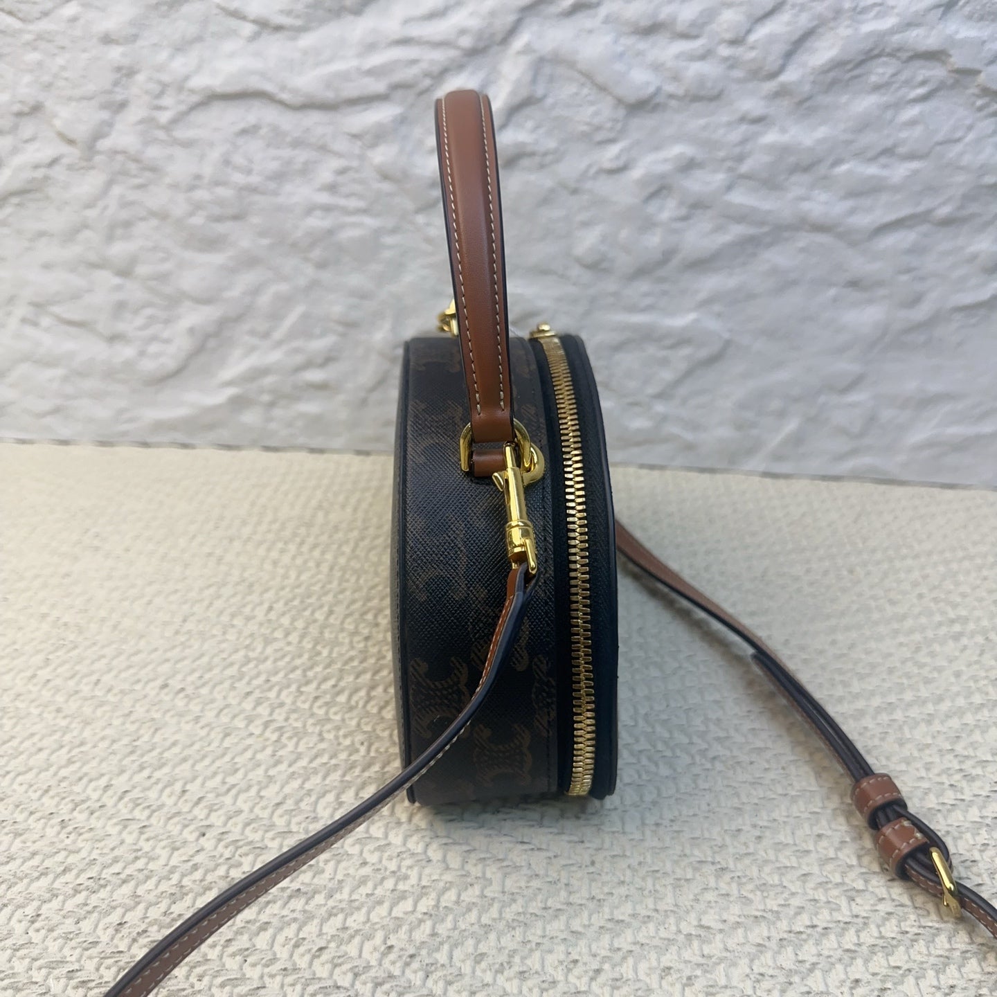 Celine - Triomphe Canvas Round Bag - Leather - Brown - (mini)