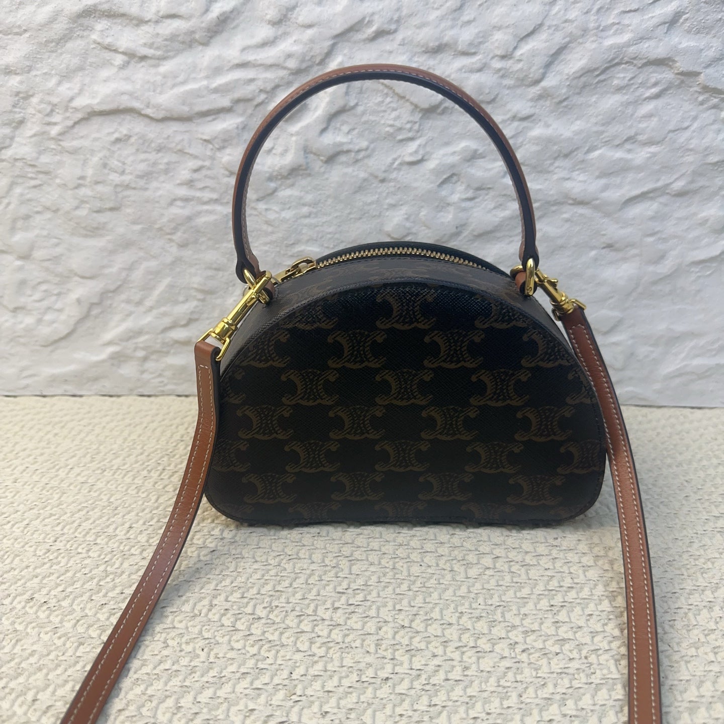 Celine - Triomphe Canvas Round Bag - Leather - Brown - (mini)