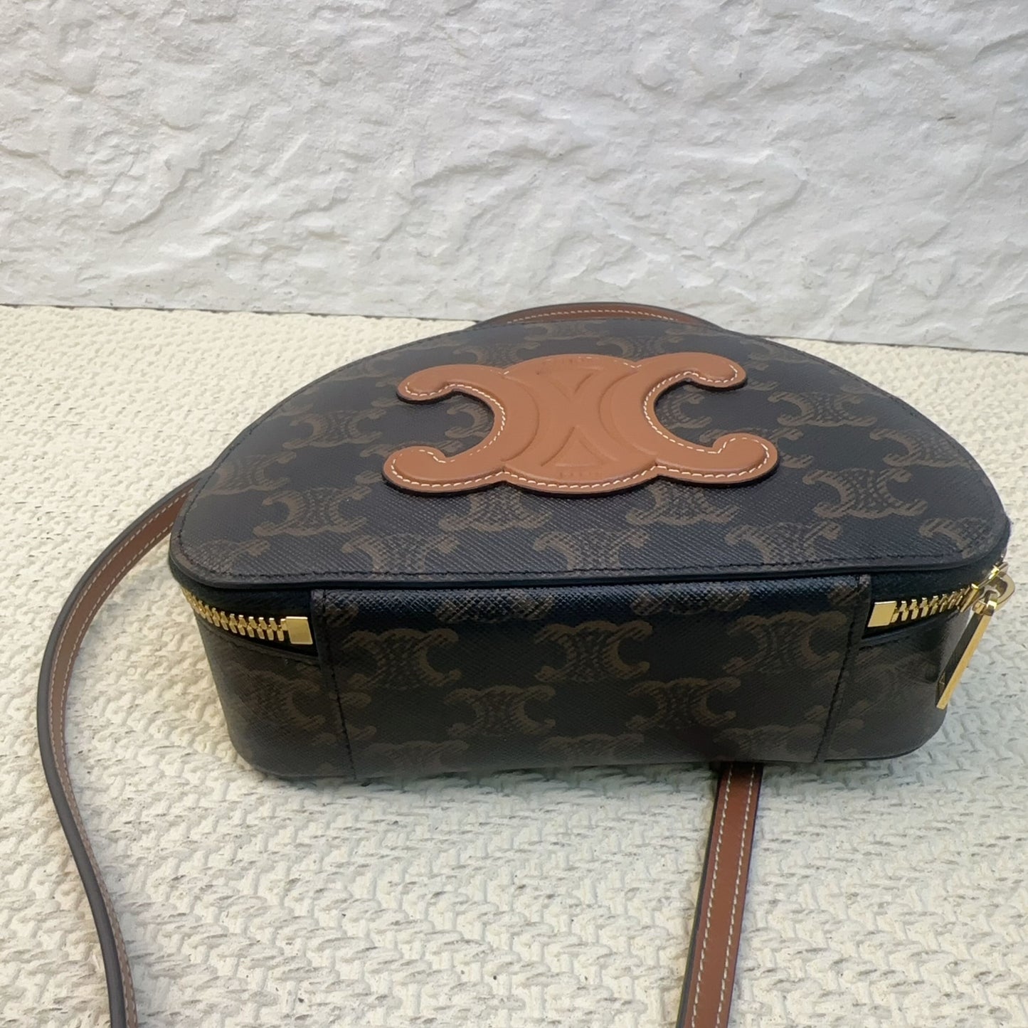 Celine - Triomphe Canvas Round Bag - Leather - Brown - (mini)