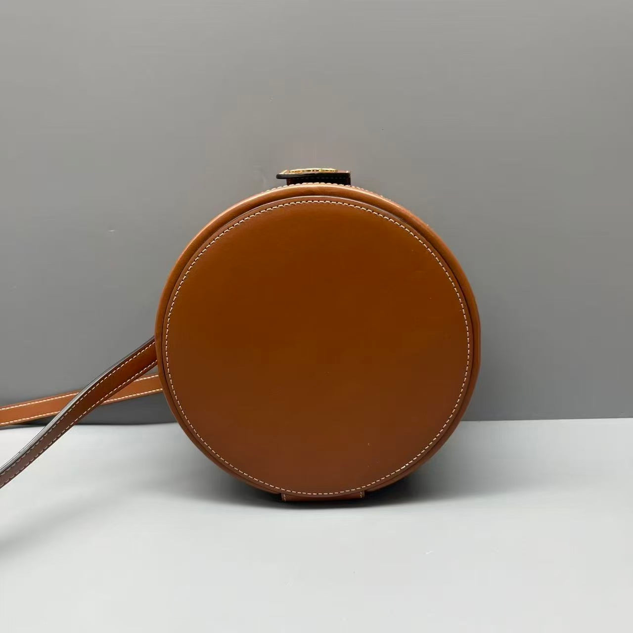 Celine - Triomphe Canvas Round Box Bag - Triomphe canvas and leather - Brown - (medium)