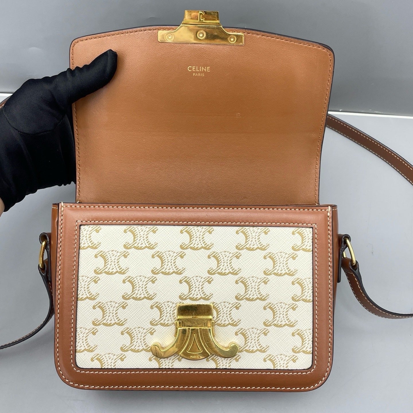 Celine - Triomphe Canvas Shoulder Bag - Canvas - Beige - (small)