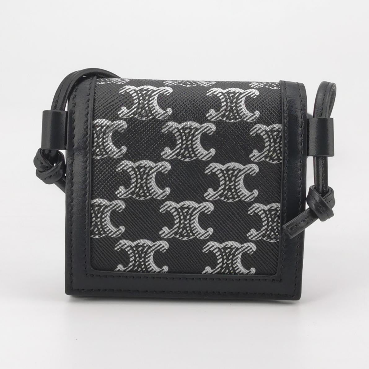 Celine - Triomphe Canvas Wallet - Calfskin - Black - (mini)