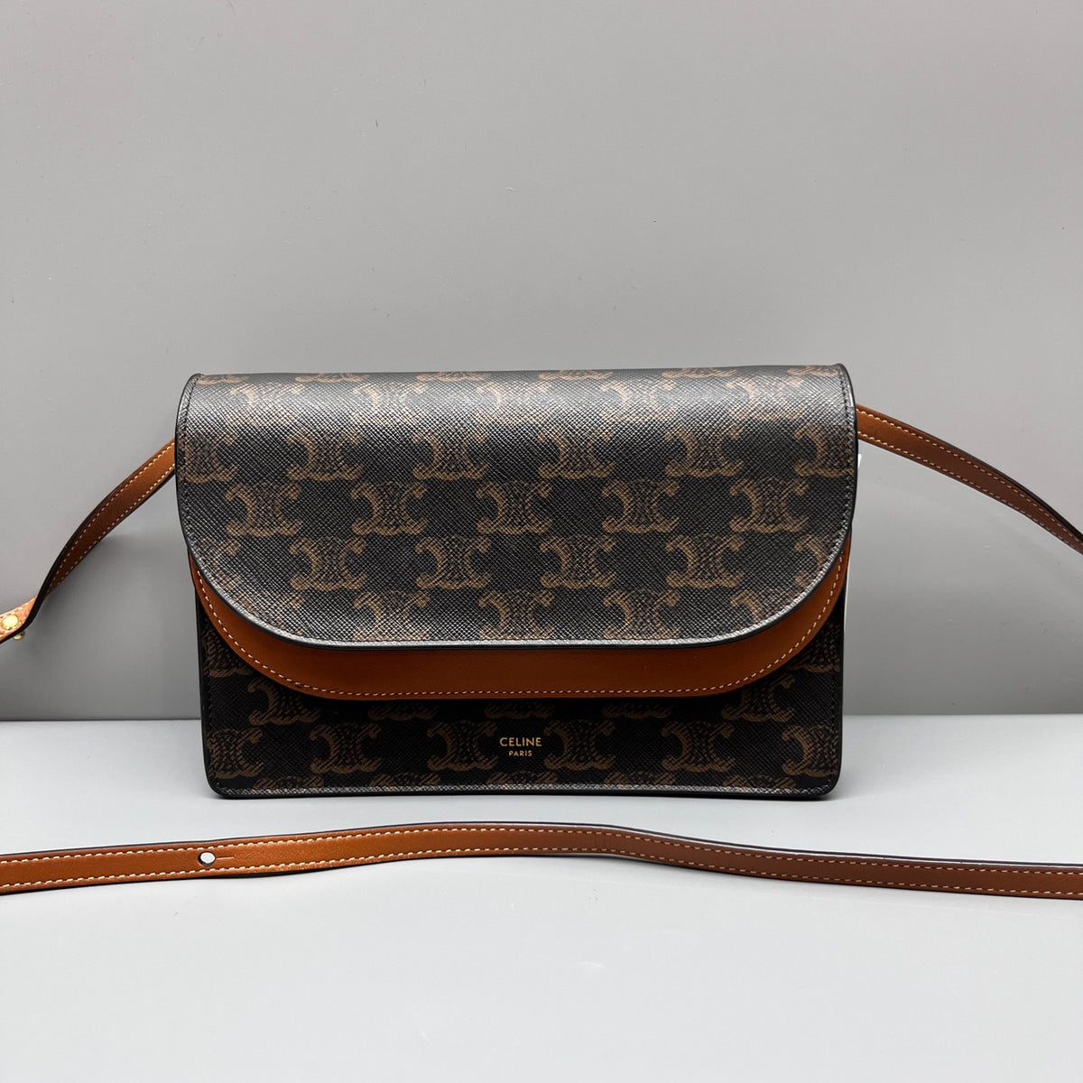 Celine - Triomphe Envelope Bag - Cloth - Brown - (mini)