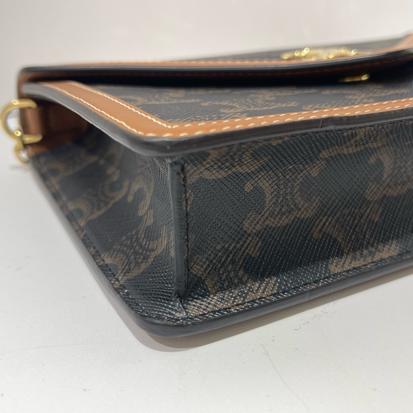 Celine - Triomphe Envelope Chain Bag - Coated canvas with leather trim - Brown with Tan Accents and Gold-Tone Hardware - (mini)