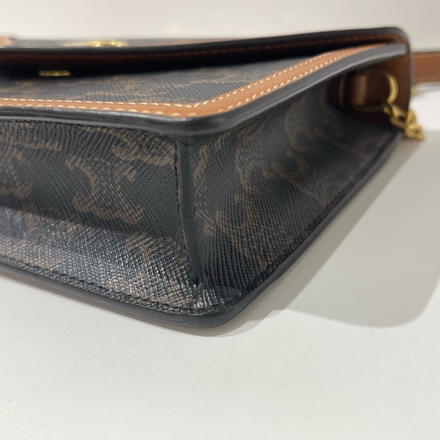 Celine - Triomphe Envelope Chain Bag - Coated canvas with leather trim - Brown with Tan Accents and Gold-Tone Hardware - (mini)