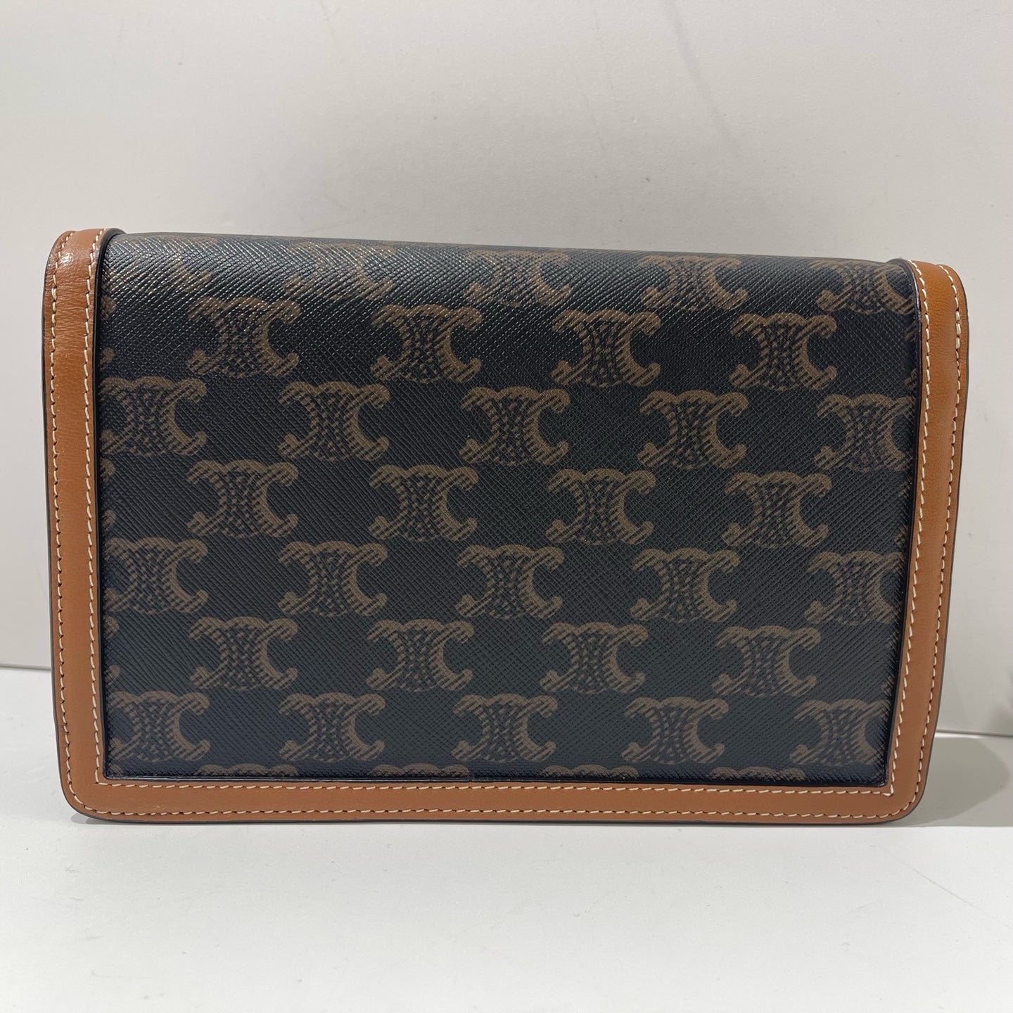 Celine - Triomphe Envelope Chain Bag - Coated canvas with leather trim - Brown with Tan Accents and Gold-Tone Hardware - (mini)
