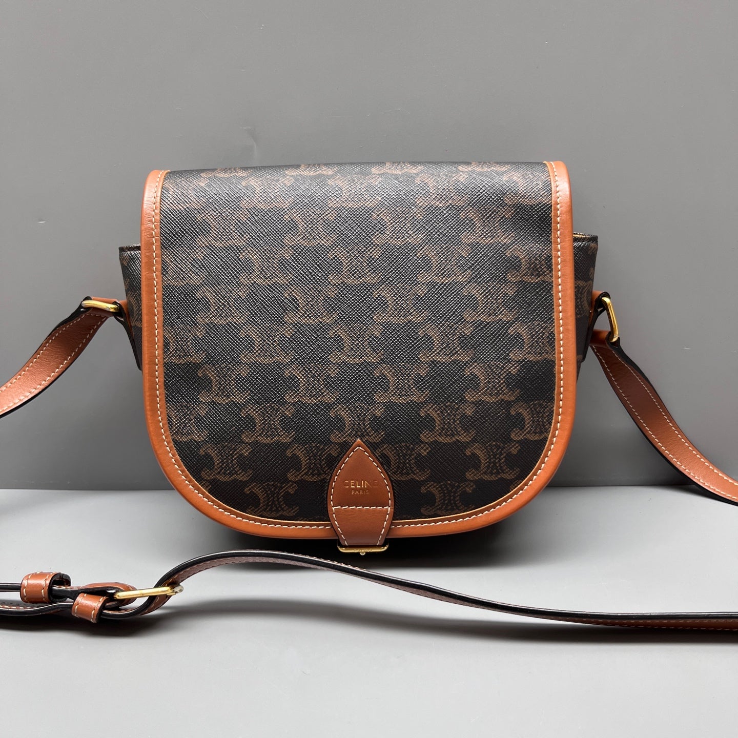 Celine - Triomphe Macadam Saddle Bag - Leather - Brown - (small)