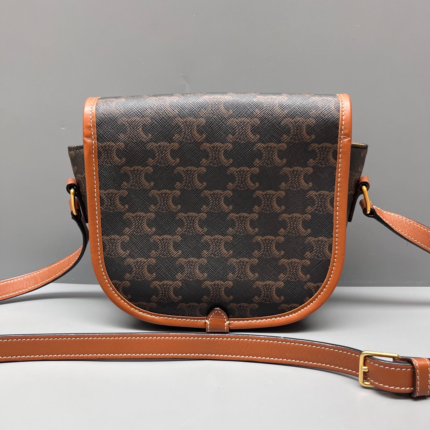 Celine - Triomphe Macadam Saddle Bag - Leather - Brown - (small)