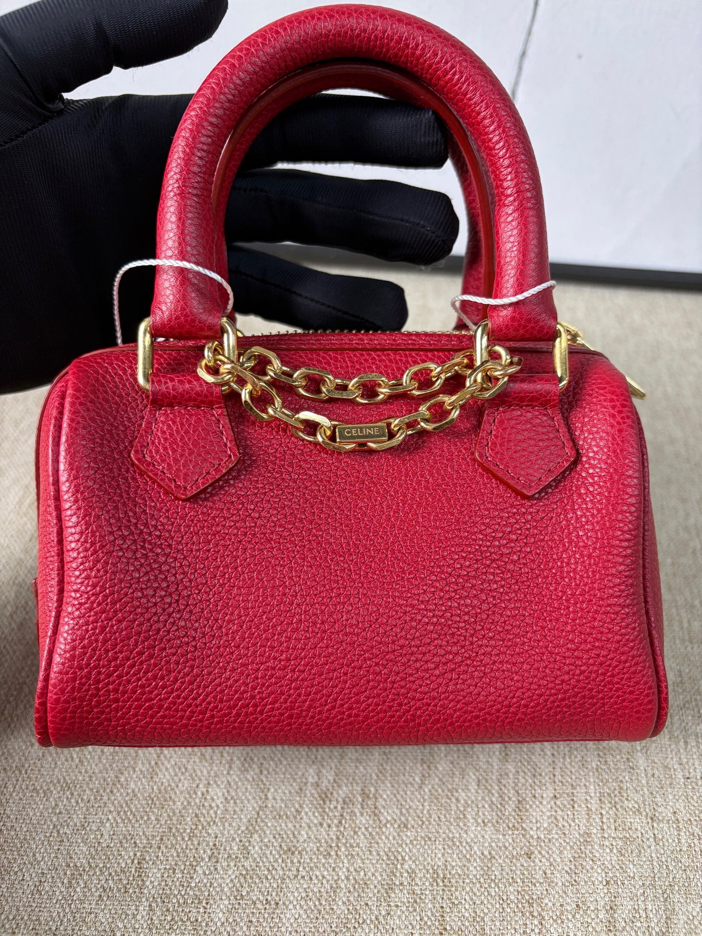 Celine - Triomphe Mini Boston Bag - Grained leather - Red - (mini)