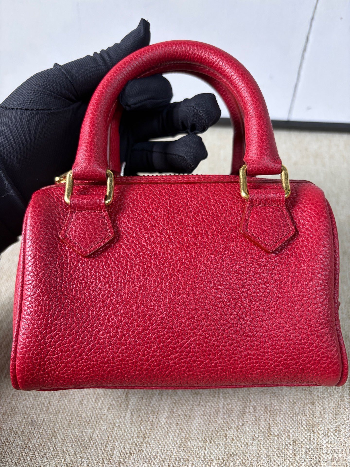 Celine - Triomphe Mini Boston Bag - Grained leather - Red - (mini)