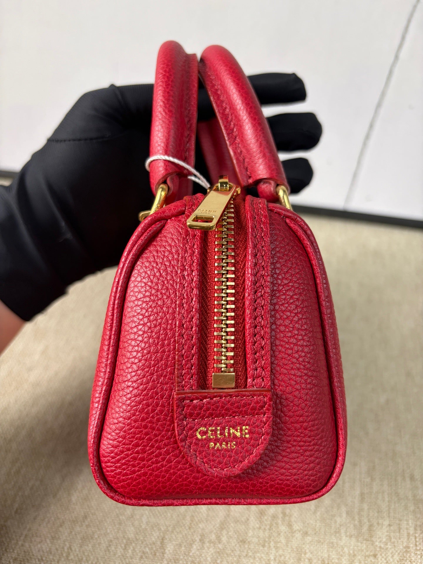 Celine - Triomphe Mini Boston Bag - Grained leather - Red - (mini)