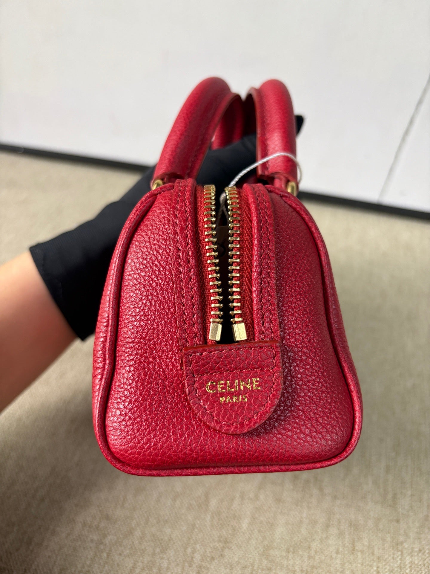 Celine - Triomphe Mini Boston Bag - Grained leather - Red - (mini)