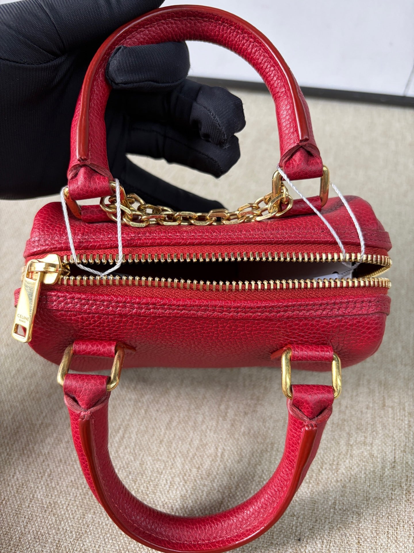 Celine - Triomphe Mini Boston Bag - Grained leather - Red - (mini)