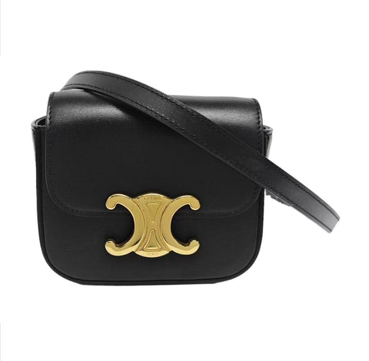 Celine - Triomphe Mini - Calfskin leather - Black with Gold-Tone Hardware - (mini)