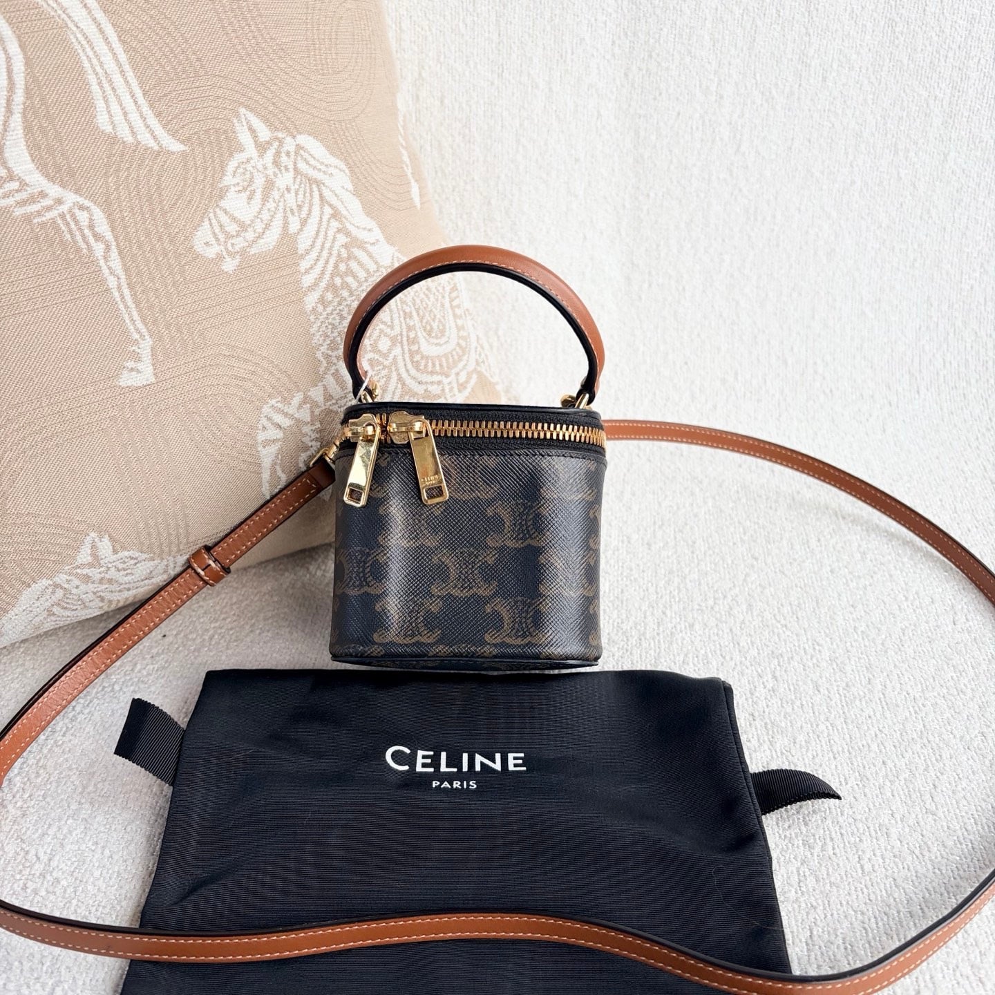 Celine - Triomphe Mini Vanity Bag - Triomphe canvas with calfskin leather trim - Brown - (mini)