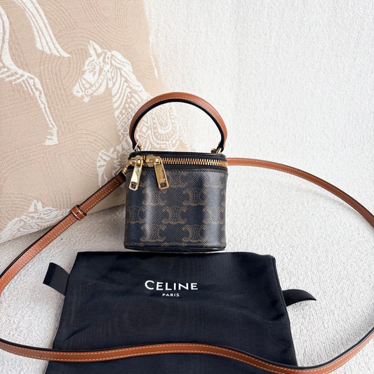 Celine - Triomphe Mini Vanity Bag - Triomphe canvas with calfskin leather trim - Brown - (mini)