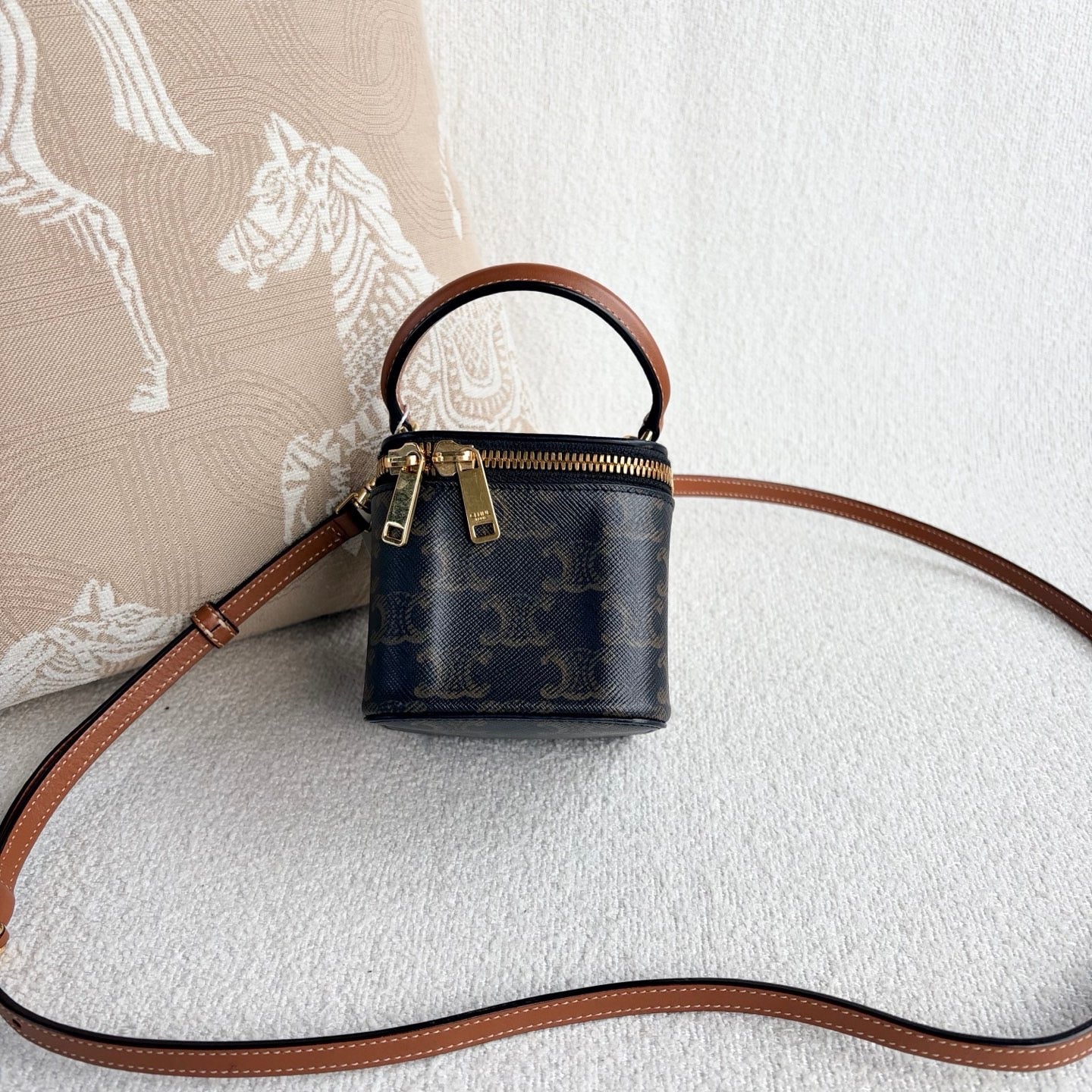 Celine - Triomphe Mini Vanity Bag - Triomphe canvas with calfskin leather trim - Brown - (mini)