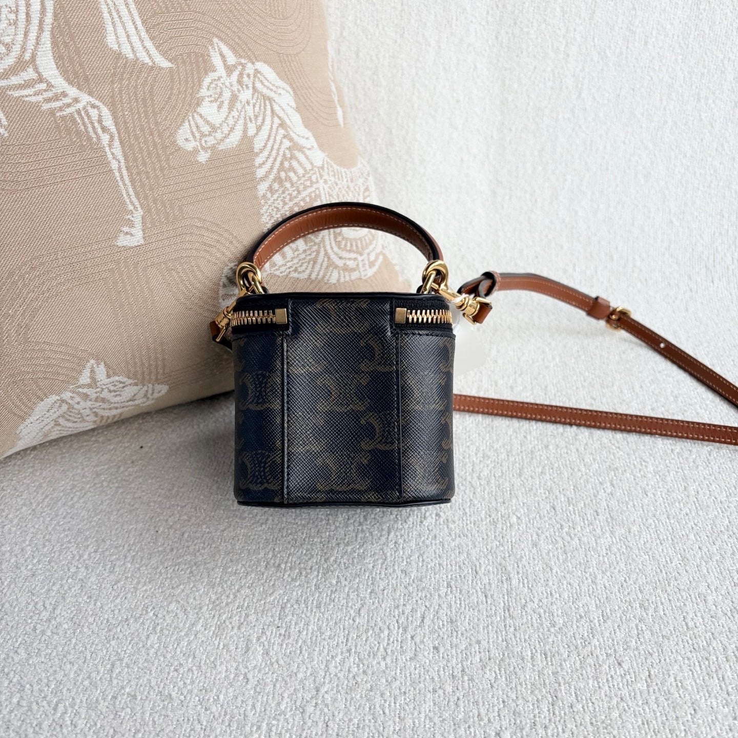 Celine - Triomphe Mini Vanity Bag - Triomphe canvas with calfskin leather trim - Brown - (mini)