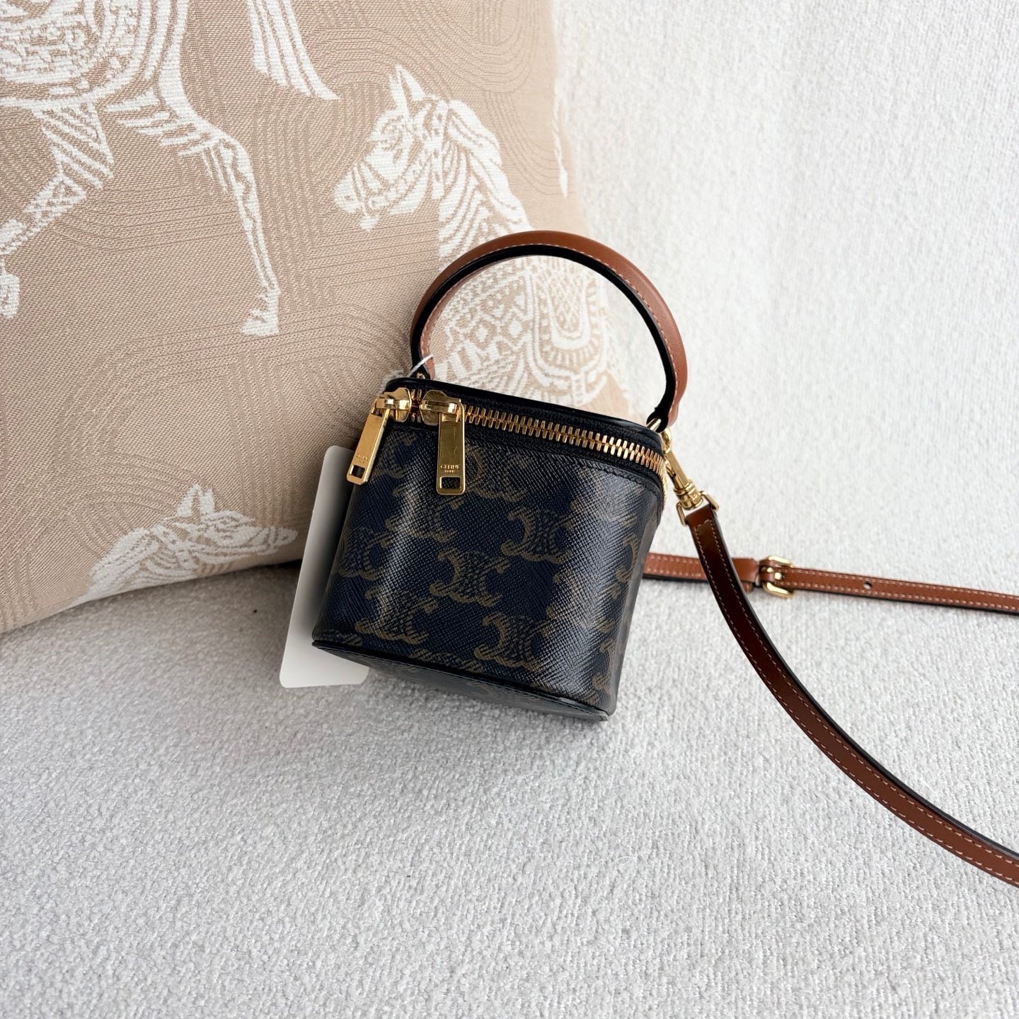 Celine - Triomphe Mini Vanity Bag - Triomphe canvas with calfskin leather trim - Brown - (mini)