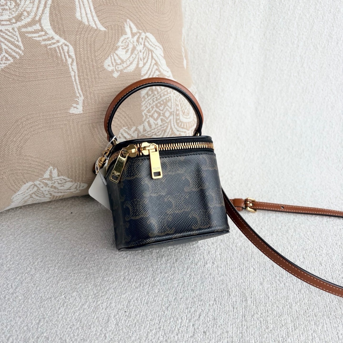 Celine - Triomphe Mini Vanity Bag - Triomphe canvas with calfskin leather trim - Brown - (mini)