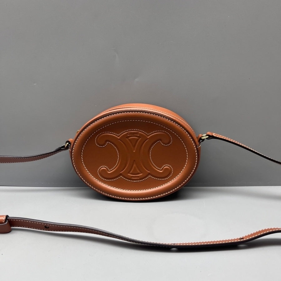 Celine - Triomphe Oval Bag - Leather - Brown - (mini)