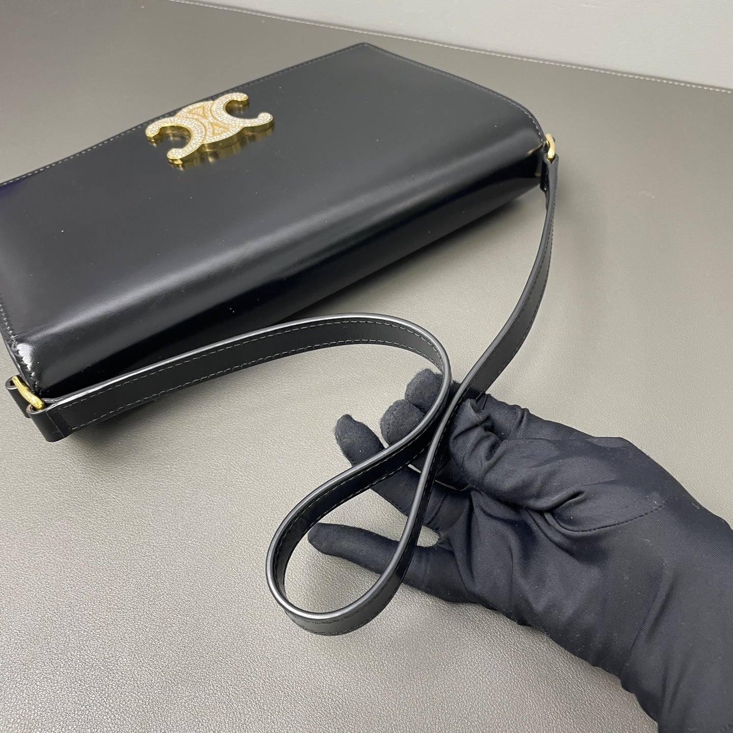 Celine - Triomphe - Patent leather - Black - (Small)