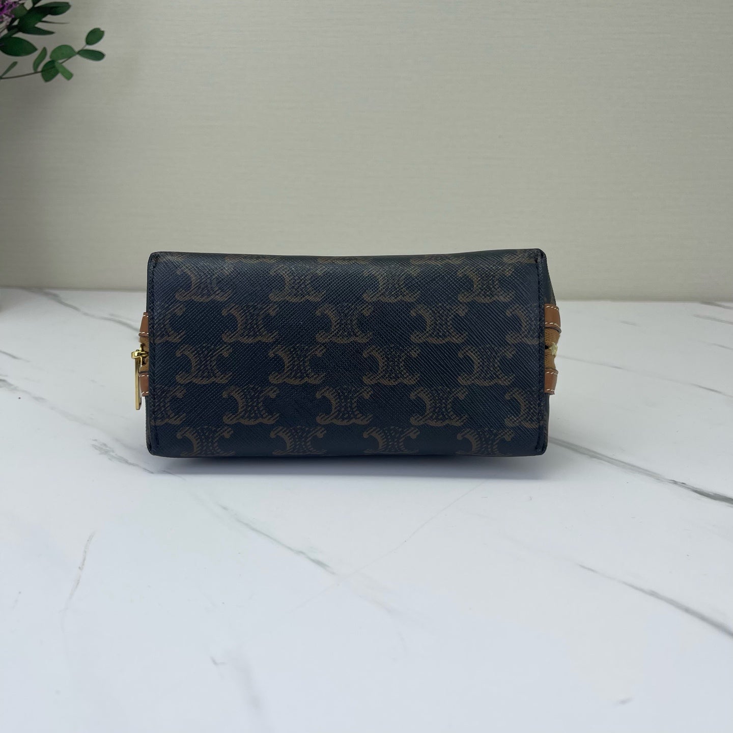 Celine - Triomphe Pouch with Chain - Triomphe coated canvas with leather trim - Brown with Tan Trim - (Mini)