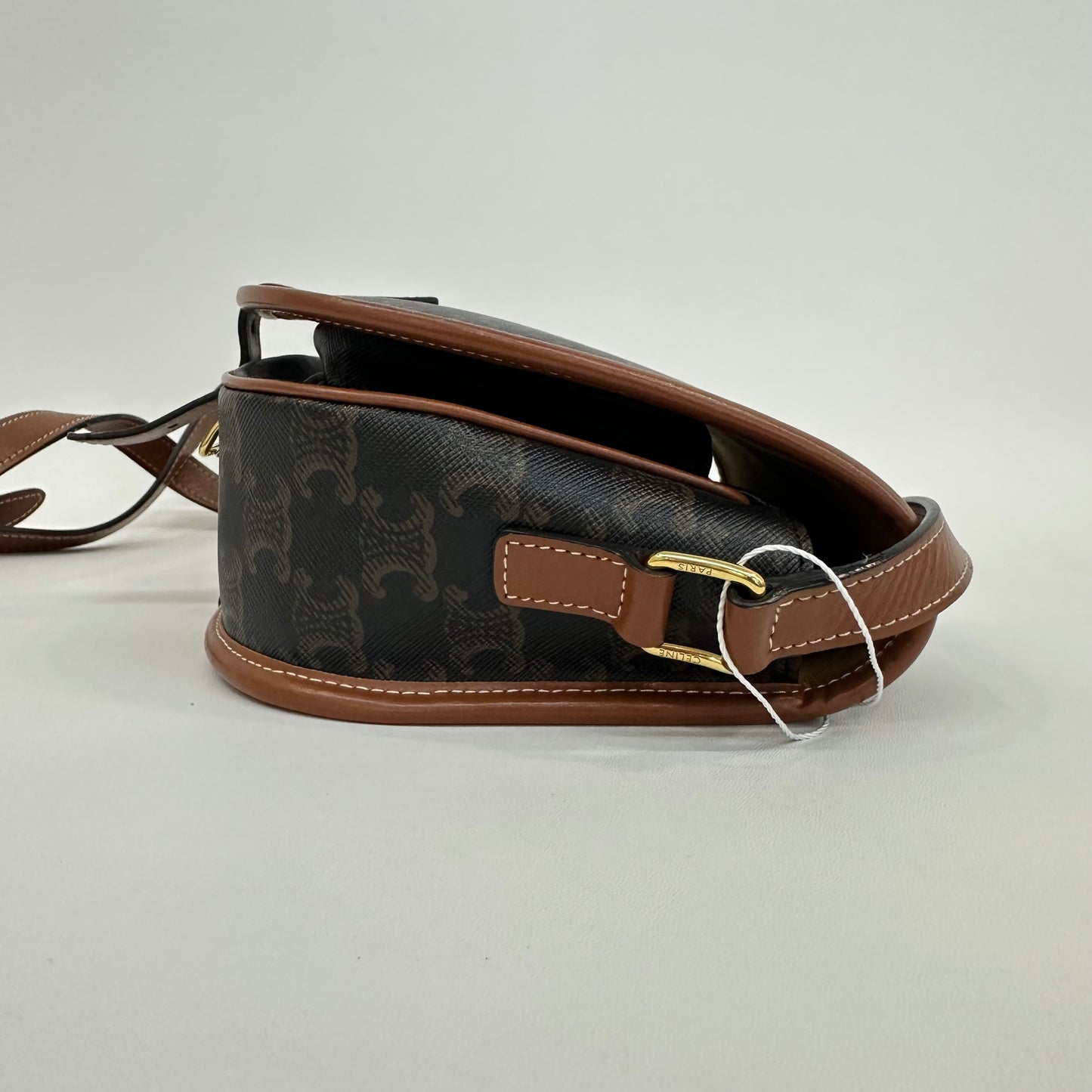 Celine - Triomphe Saddle Bag - Coated canvas with leather trim - Brown - (Small)