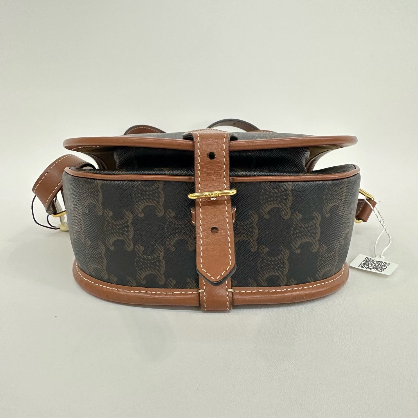 Celine - Triomphe Saddle Bag - Coated canvas with leather trim - Brown - (Small)