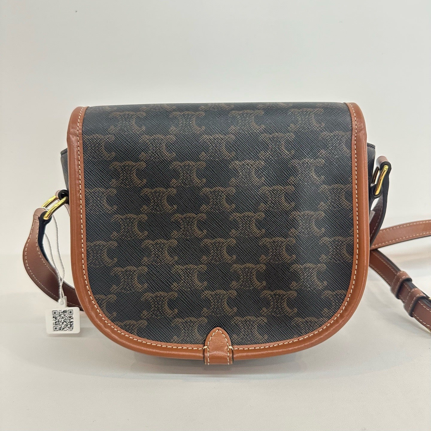 Celine - Triomphe Saddle Bag - Coated canvas with leather trim - Brown - (Small)