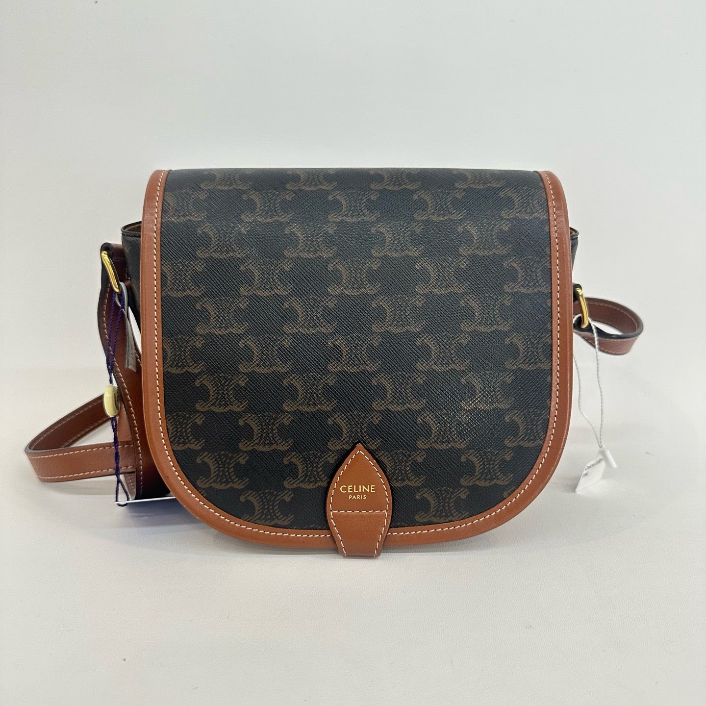 Celine - Triomphe Saddle Bag - Coated canvas with leather trim - Brown - (Small)