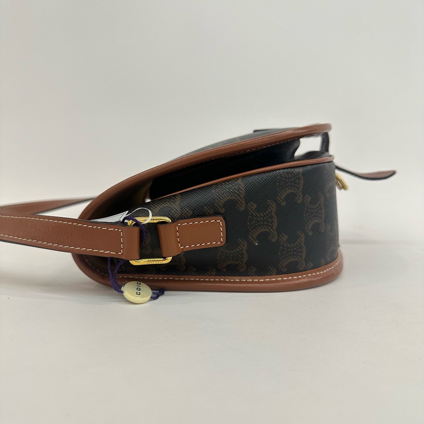 Celine - Triomphe Saddle Bag - Coated canvas with leather trim - Brown - (Small)