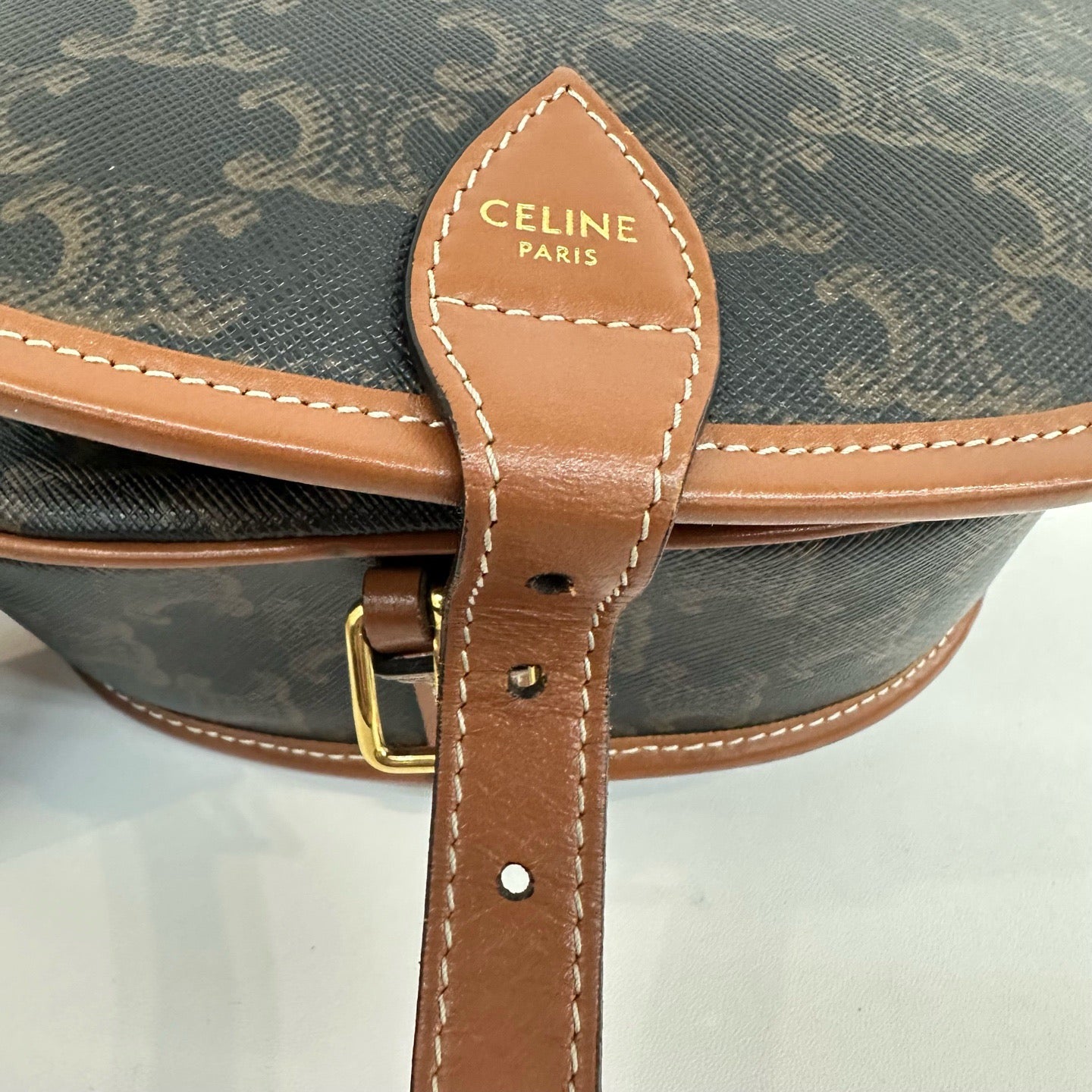 Celine - Triomphe Saddle Bag - Coated canvas with leather trim - Brown - (Small)