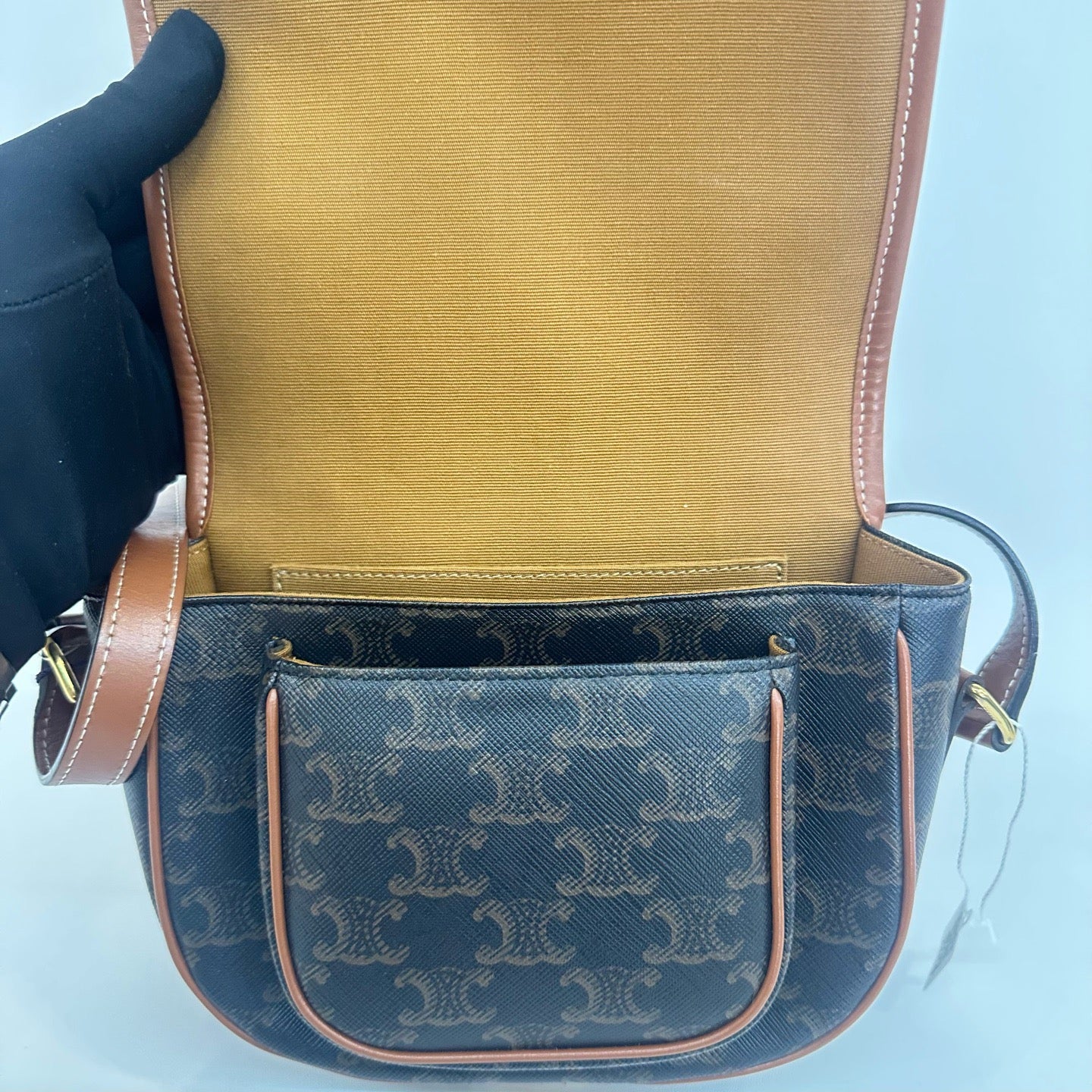 Celine - Triomphe Saddle Bag - Coated canvas with leather trim - Brown - (Small)