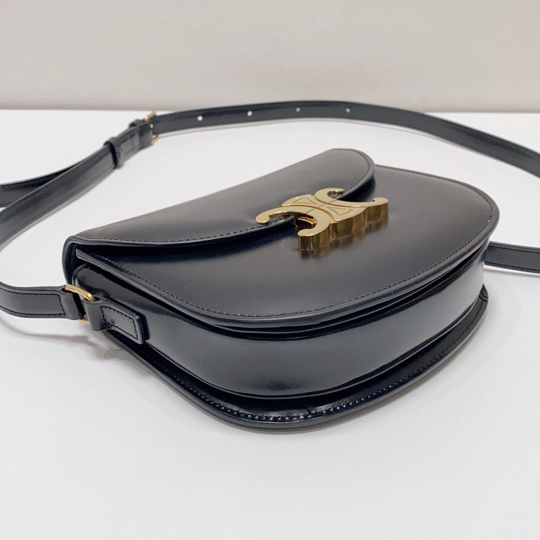 Celine - Triomphe Saddle Bag - Leather - Black - (mini)