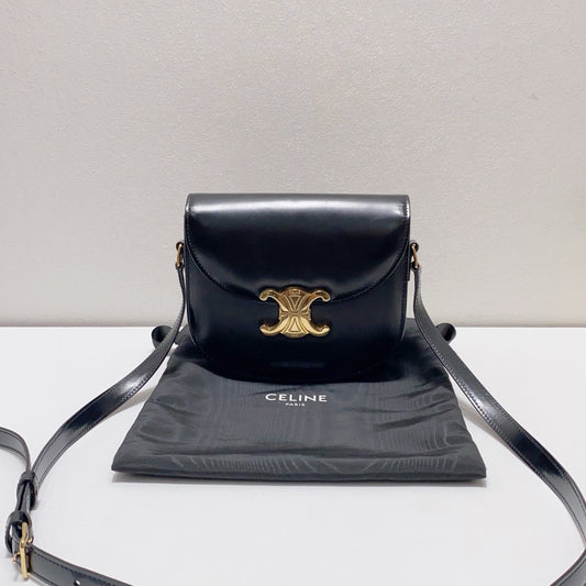 Celine - Triomphe Saddle Bag - Leather - Black - (mini)
