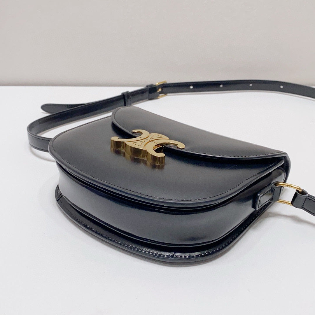 Celine - Triomphe Saddle Bag - Leather - Black - (mini)