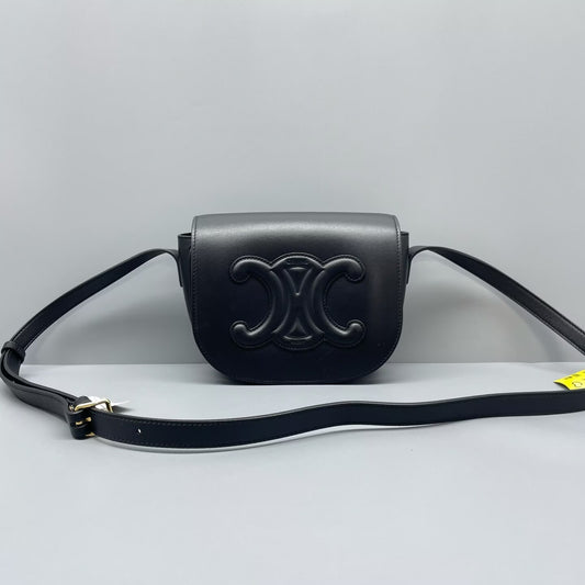 Celine - Triomphe Saddle Bag - Smooth calfskin leather - Black - (Small)