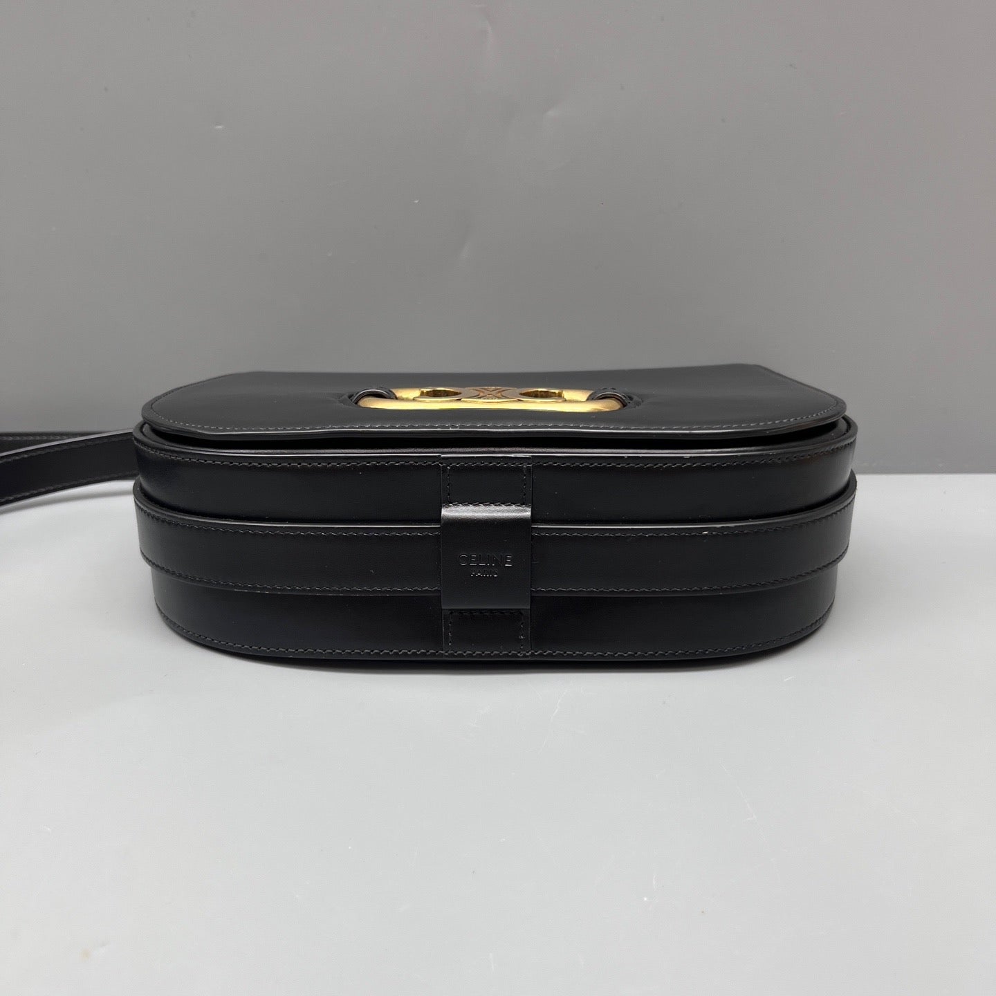 Celine - Triomphe Saddle Bag - Smooth calfskin leather - Black with Gold-Tone Hardware - (Mini)