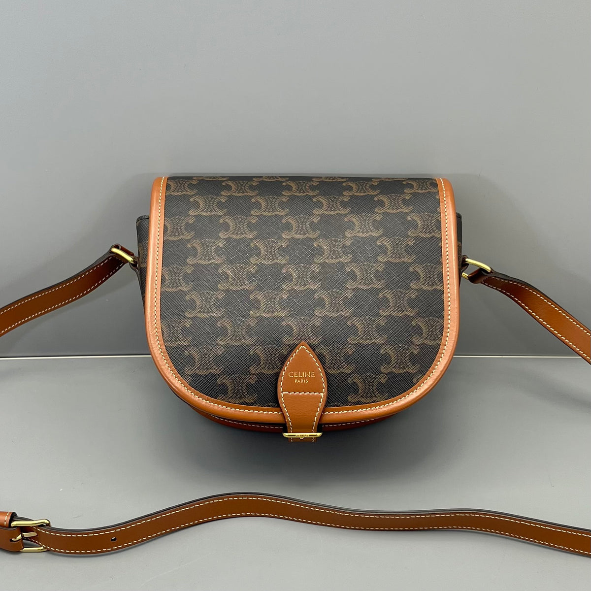 Celine - Triomphe Saddle Bag - Synthetic - Brown - (mini)