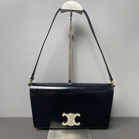 Celine - Triomphe Shoulder Bag - Leather - Black with Gold-Tone Hardware - (small)