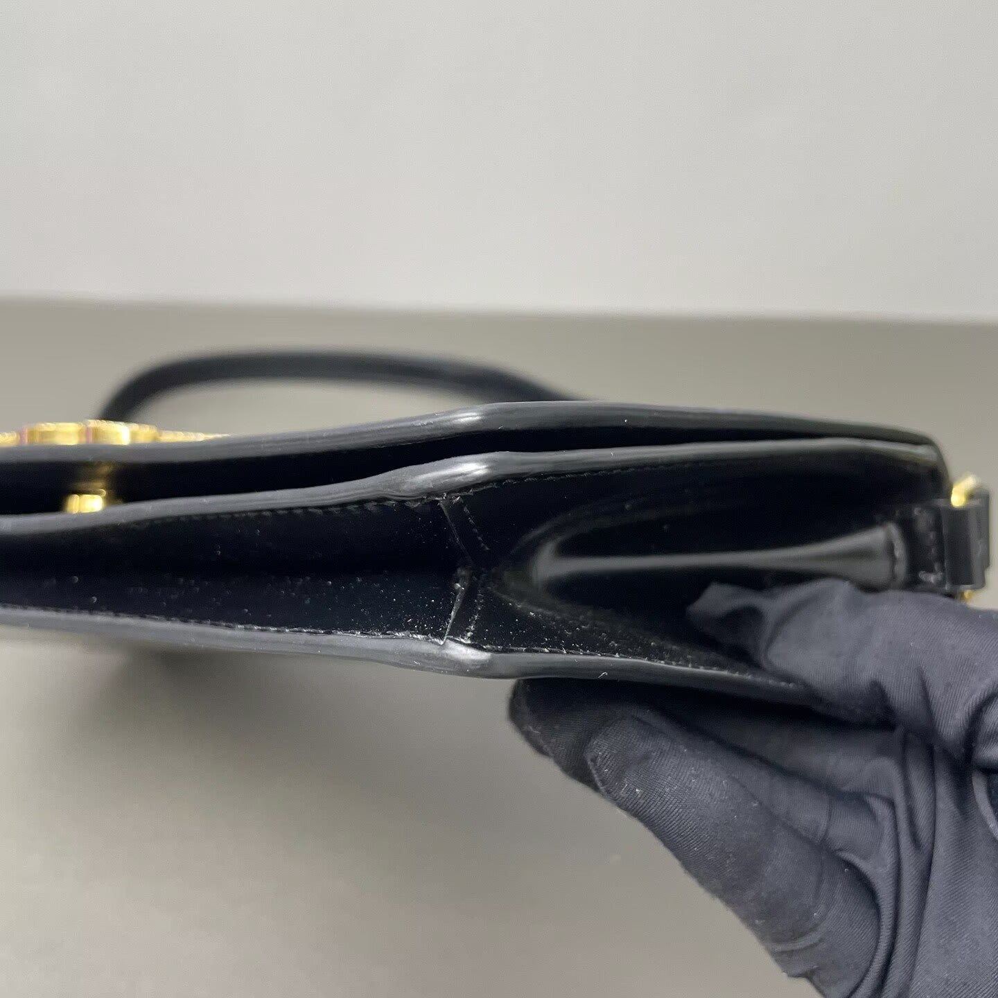 Celine - Triomphe Shoulder Bag - Leather - Black with Gold-Tone Hardware - (small)