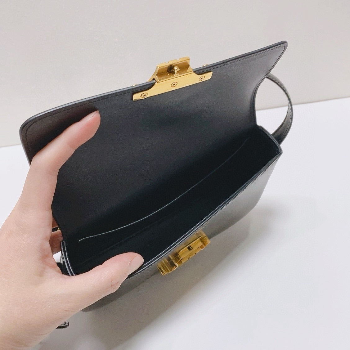 Celine - Triomphe Shoulder Bag - Patent leather - Black with Gold-Tone Hardware - (Mini)