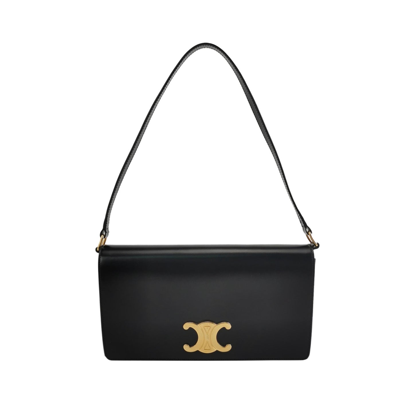 Celine - Triomphe Shoulder Bag - Smooth calfskin leather - Black with Gold-Tone Hardware - (medium)