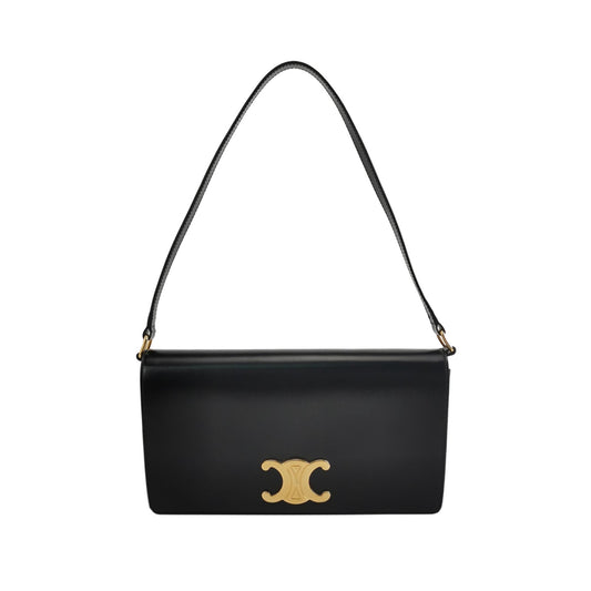Celine - Triomphe Shoulder Bag - Smooth calfskin leather - Black with Gold-Tone Hardware - (medium)