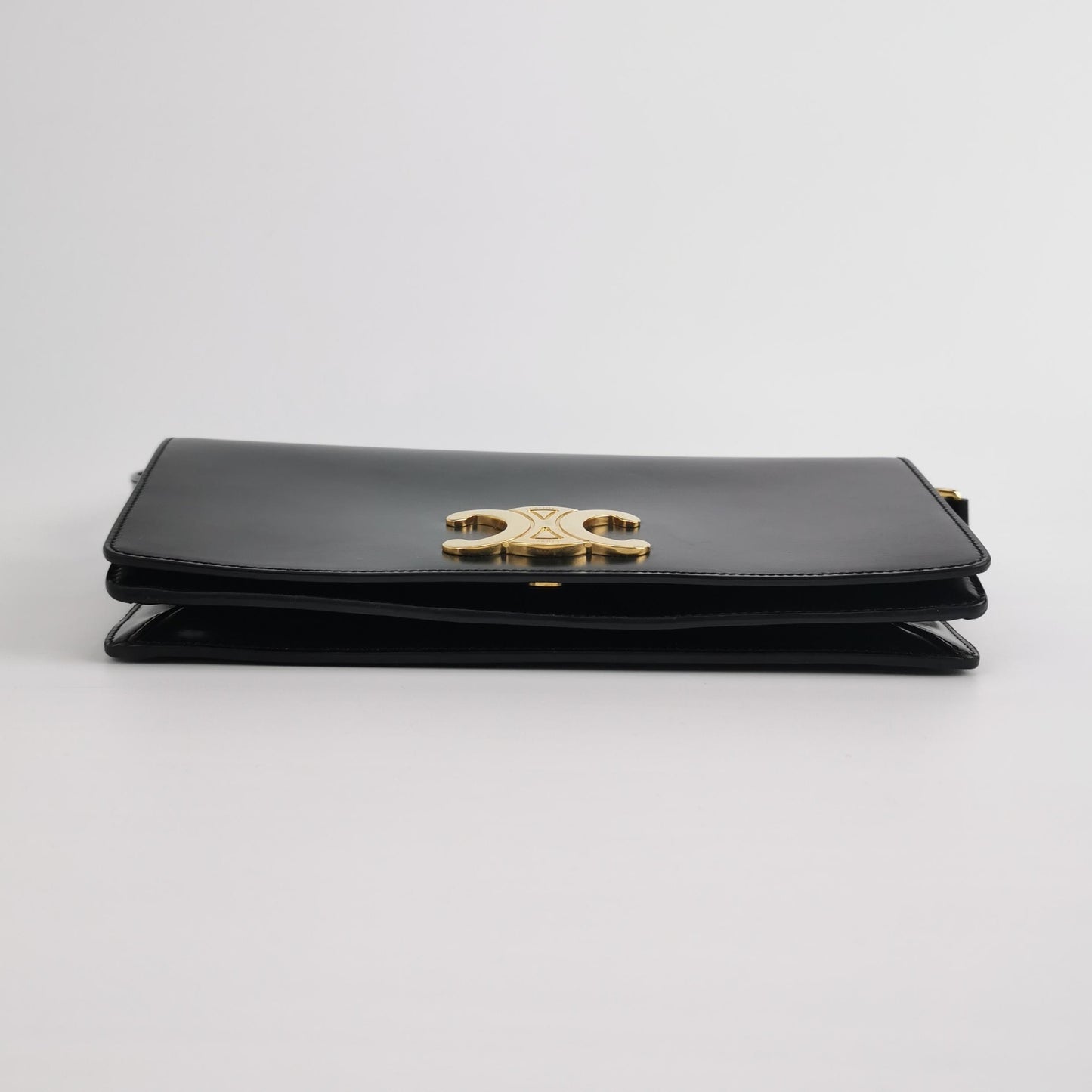 Celine - Triomphe Shoulder Bag - Smooth calfskin leather - Black with Gold-Tone Hardware - (medium)