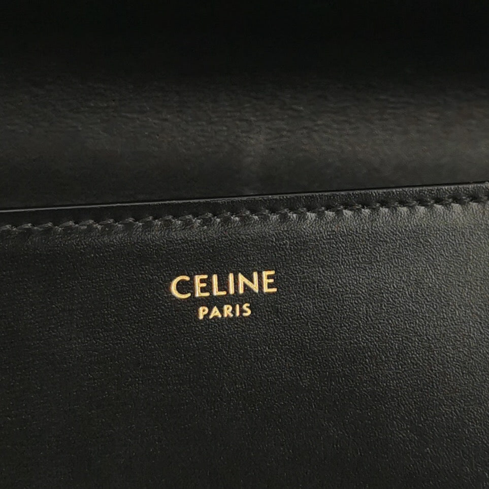 Celine - Triomphe Shoulder Bag - Smooth calfskin leather - Black with Gold-Tone Hardware - (medium)