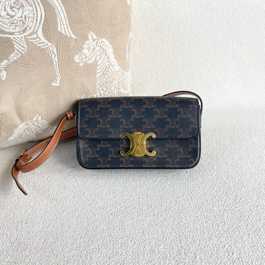 Celine - Triomphe Shoulder Bag - Triomphe canvas with leather trim - Brown - (mini)