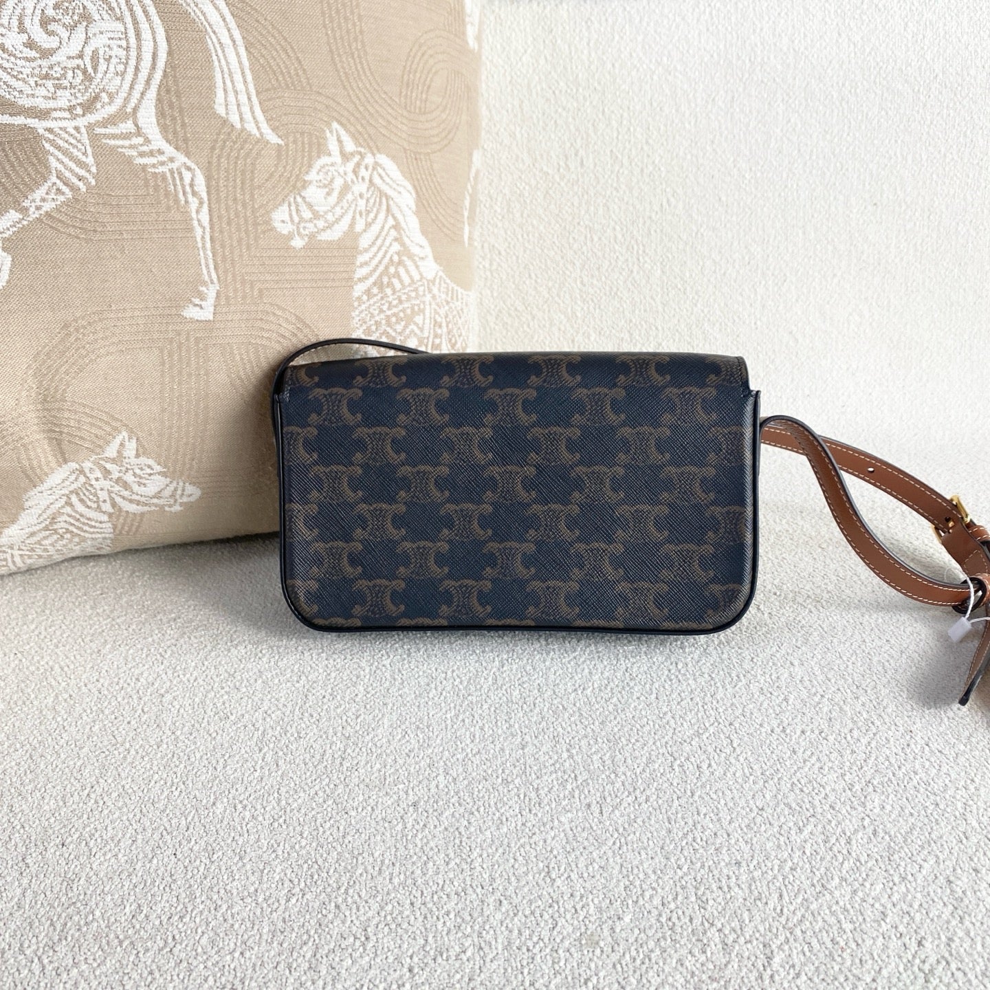 Celine - Triomphe Shoulder Bag - Triomphe canvas with leather trim - Brown - (mini)